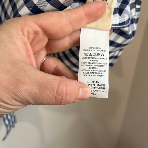 L.L.Bean Wrinkle Free Oxford Shirt 2X Plus Navy Plaid Long Sleeve Cotton - Picture 6 of 8